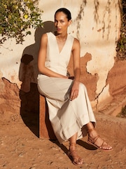 Ro&Zo Cream Denim V-Neck Maxi Dress - Image 2 of 7