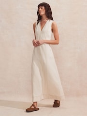 Ro&Zo Cream Denim V-Neck Maxi Dress - Image 4 of 7