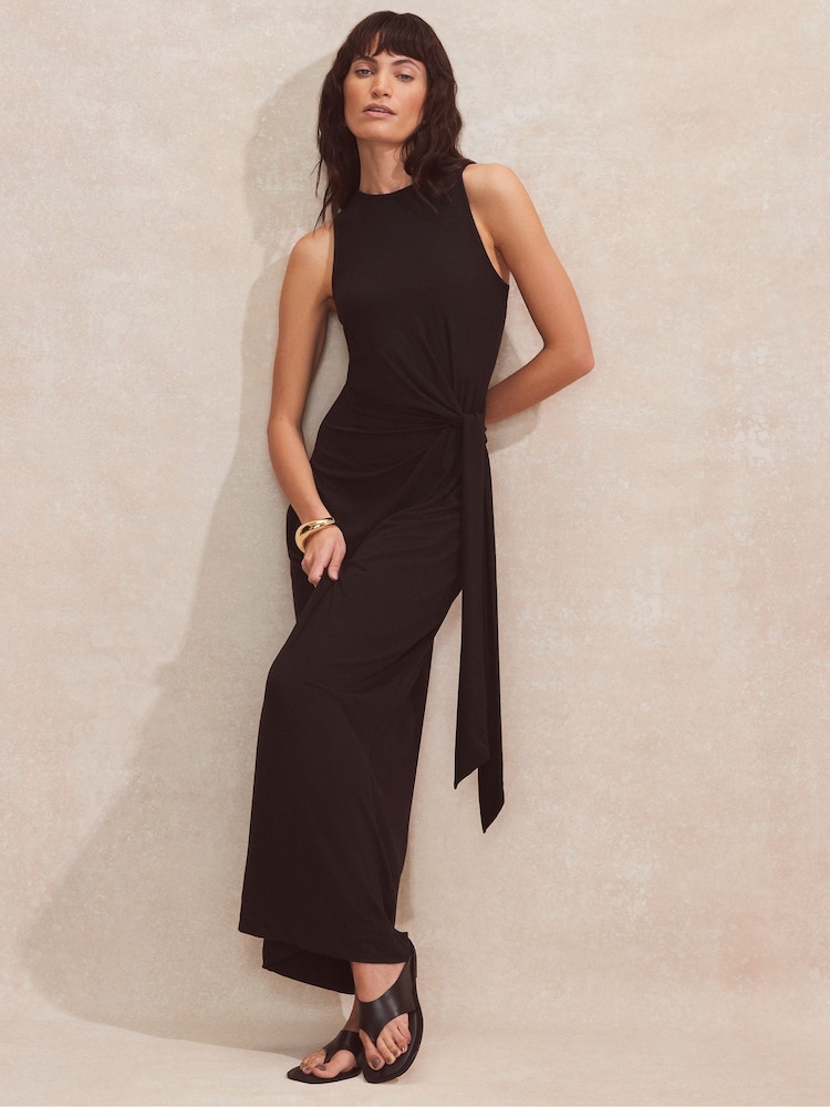 Ro&Zo Black Jersey Tie Front Dress - Image 1 of 1