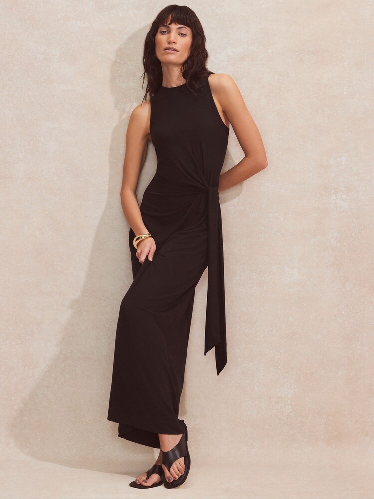 Ro&Zo Black Jersey Tie Front Dress - Image 1 of 4