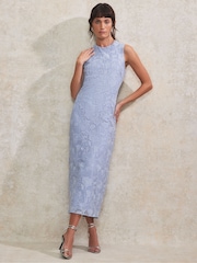 Ro&Zo Blue Lace Column Dress - Image 1 of 4