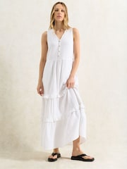 Ro&Zo White Petite V-Neck Cheesecloth 100% Cotton Midaxi Dress - Image 1 of 3