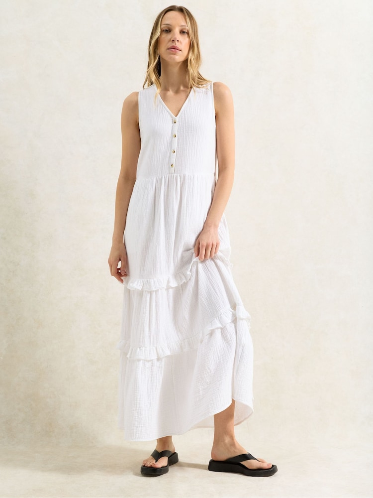 Ro&Zo White Petite V-Neck Cheesecloth 100% Cotton Midaxi Dress - Image 1 of 3