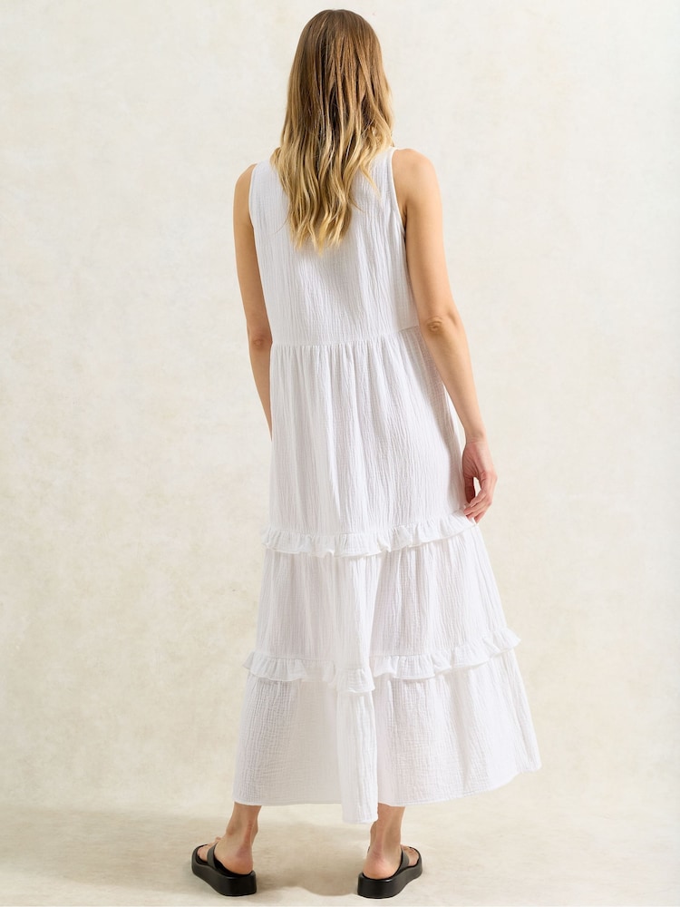 Ro&Zo White Petite V-Neck Cheesecloth 100% Cotton Midaxi Dress - Image 3 of 3