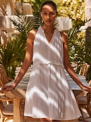 Ro&Zo White 100% Cotton Frill Halter Cheesecloth Mini Dress - Image 1 of 7
