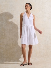 Ro&Zo White 100% Cotton Frill Halter Cheesecloth Mini Dress - Image 4 of 7