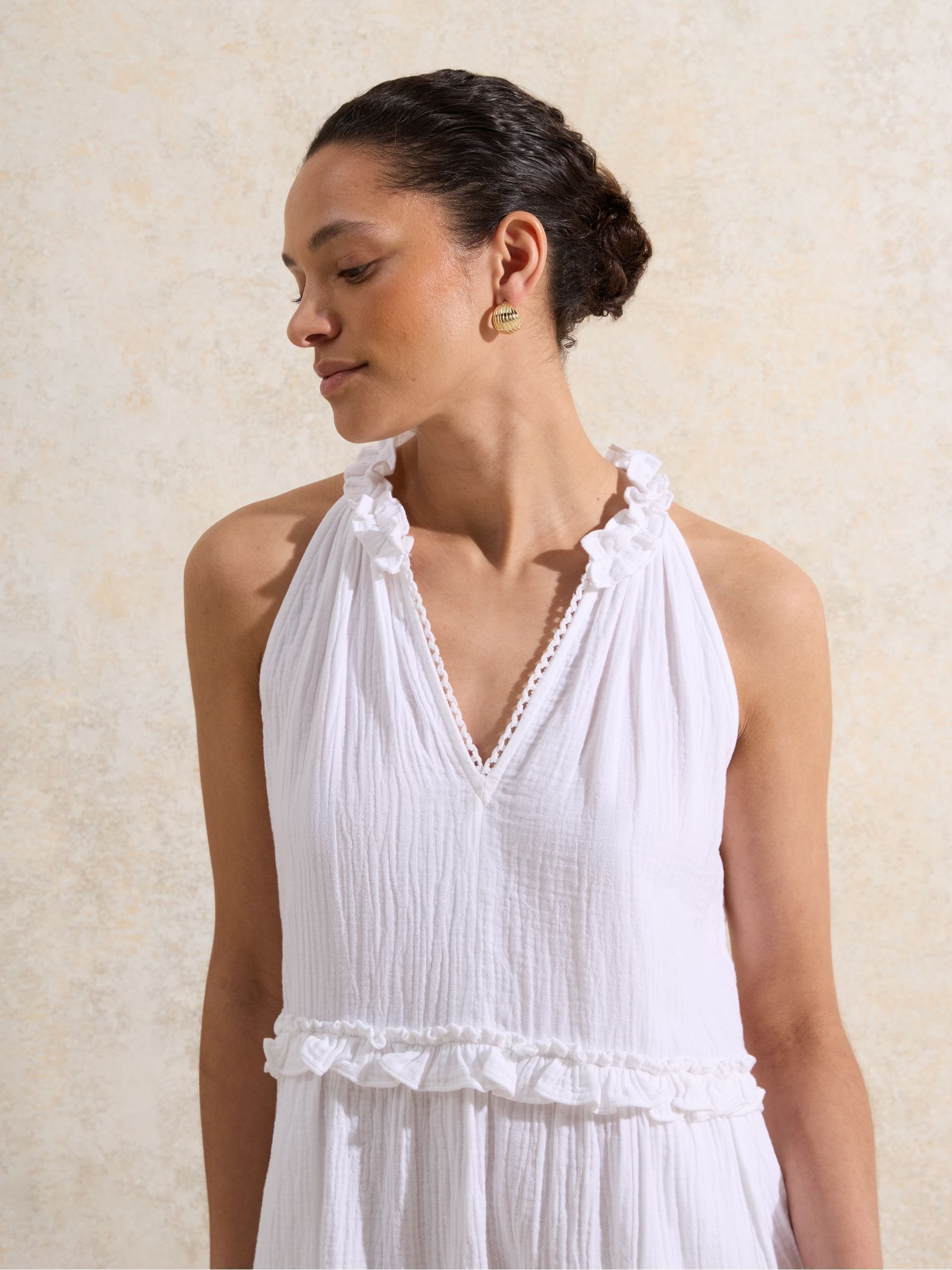 Buy Ro&Zo White 100% Cotton Frill Halter Cheesecloth Mini Dress