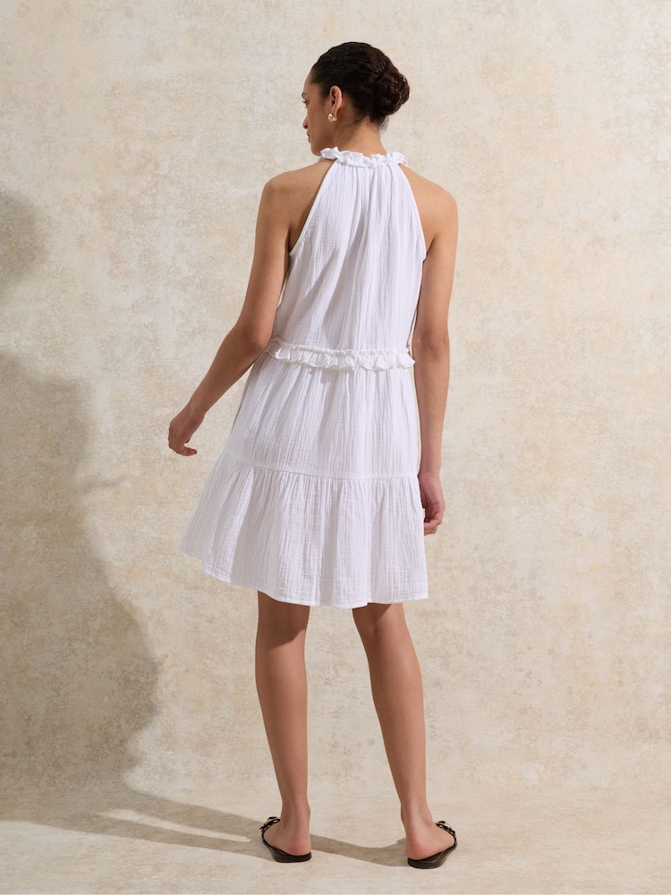 Ro&Zo White 100% Cotton Frill Halter Cheesecloth Mini Dress - Image 7 of 7