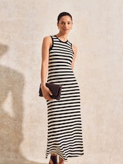 Ro&Zo Black Petite Stripe Knit Midi Dress - Image 1 of 4