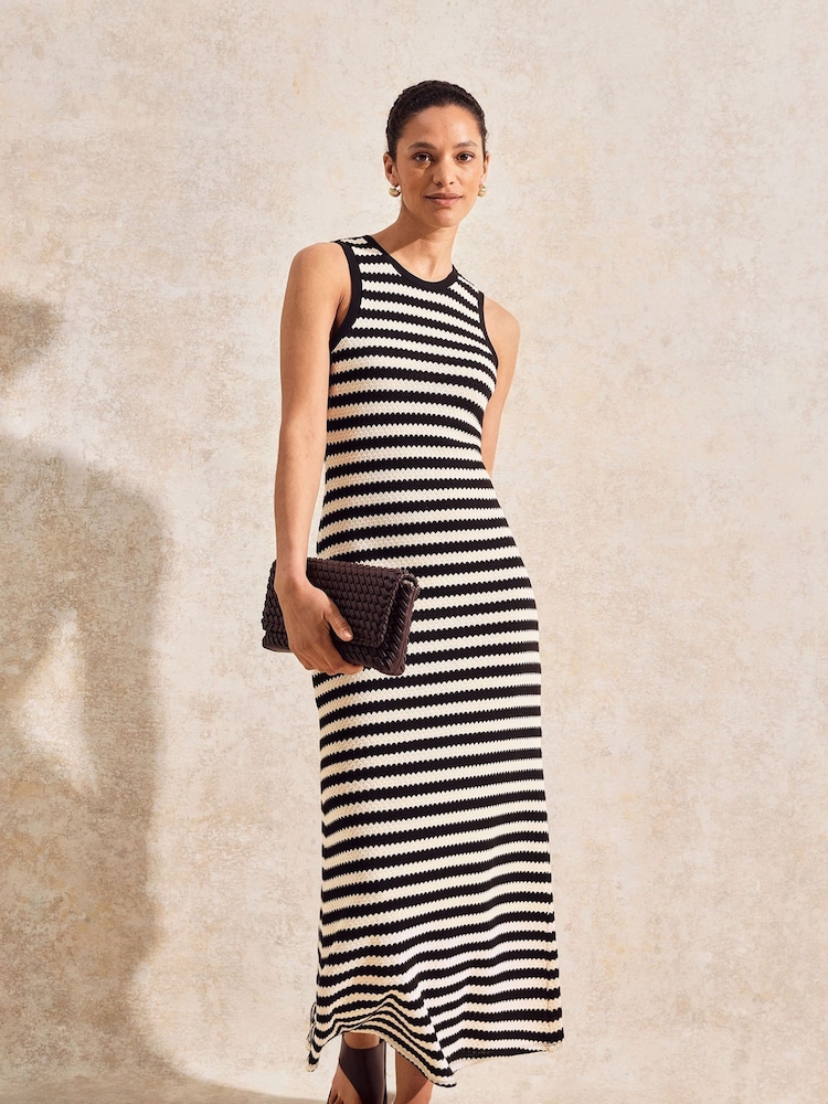 Ro&Zo Black Petite Stripe Knit Midi Dress - Image 1 of 4