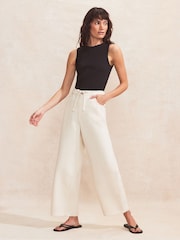 Ro&Zo Cream Petite 100% Cotton Denim Drawstring Waist Jeans - Image 1 of 4