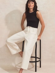 Ro&Zo Cream Petite 100% Cotton Denim Drawstring Waist Jeans - Image 2 of 4
