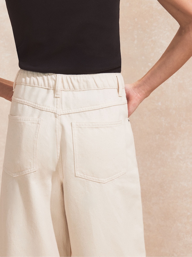 Ro&Zo Cream Petite 100% Cotton Denim Drawstring Waist Jeans - Image 4 of 4