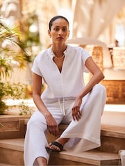 Ro&Zo White 100% Cotton Cheesecloth Wide Leg Trousers - Image 1 of 5