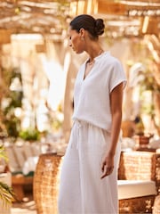 Ro&Zo White 100% Cotton Cheesecloth Wide Leg Trousers - Image 2 of 5