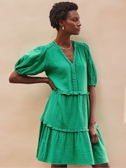 Ro&Zo Green 100% Cotton Short Sleeve Cheesecloth Mini Dress - Image 1 of 5