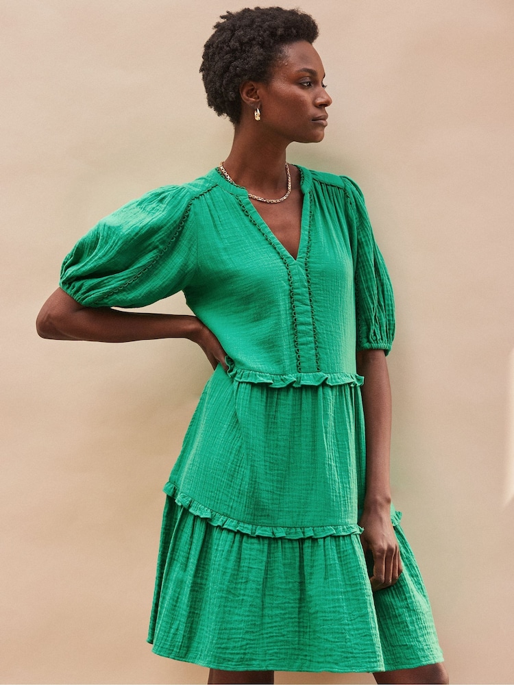 Ro&Zo Green 100% Cotton Short Sleeve Cheesecloth Mini Dress - Image 1 of 5