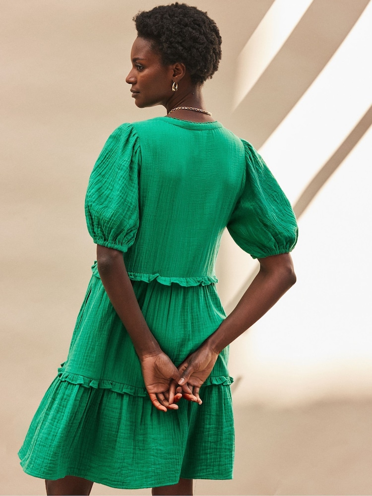 Ro&Zo Green 100% Cotton Short Sleeve Cheesecloth Mini Dress - Image 2 of 5