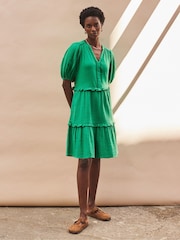 Ro&Zo Green 100% Cotton Short Sleeve Cheesecloth Mini Dress - Image 3 of 5
