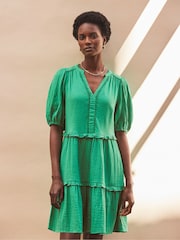 Ro&Zo Green 100% Cotton Short Sleeve Cheesecloth Mini Dress - Image 4 of 5