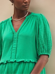 Ro&Zo Green 100% Cotton Short Sleeve Cheesecloth Mini Dress - Image 5 of 5