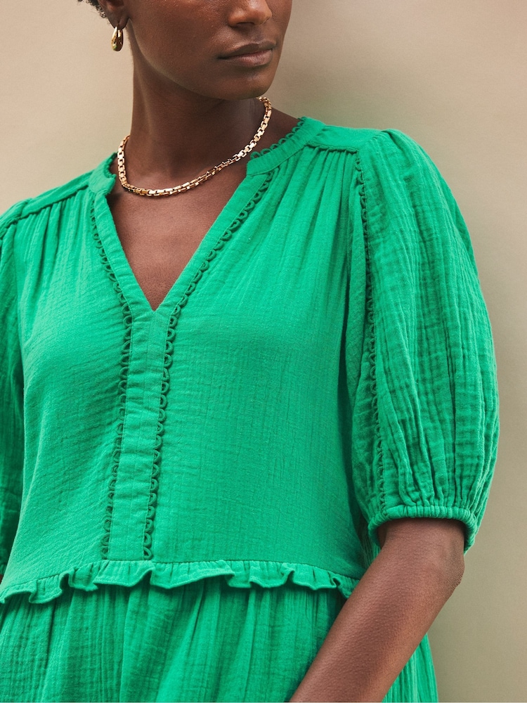 Ro&Zo Green 100% Cotton Short Sleeve Cheesecloth Mini Dress - Image 5 of 5
