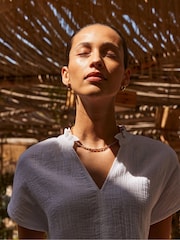 Ro&Zo White 100% Cotton Frill Neck Cheesecloth Top - Image 2 of 5