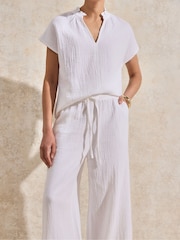 Ro&Zo White 100% Cotton Frill Neck Cheesecloth Top - Image 4 of 5