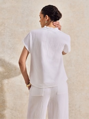 Ro&Zo White 100% Cotton Frill Neck Cheesecloth Top - Image 5 of 5