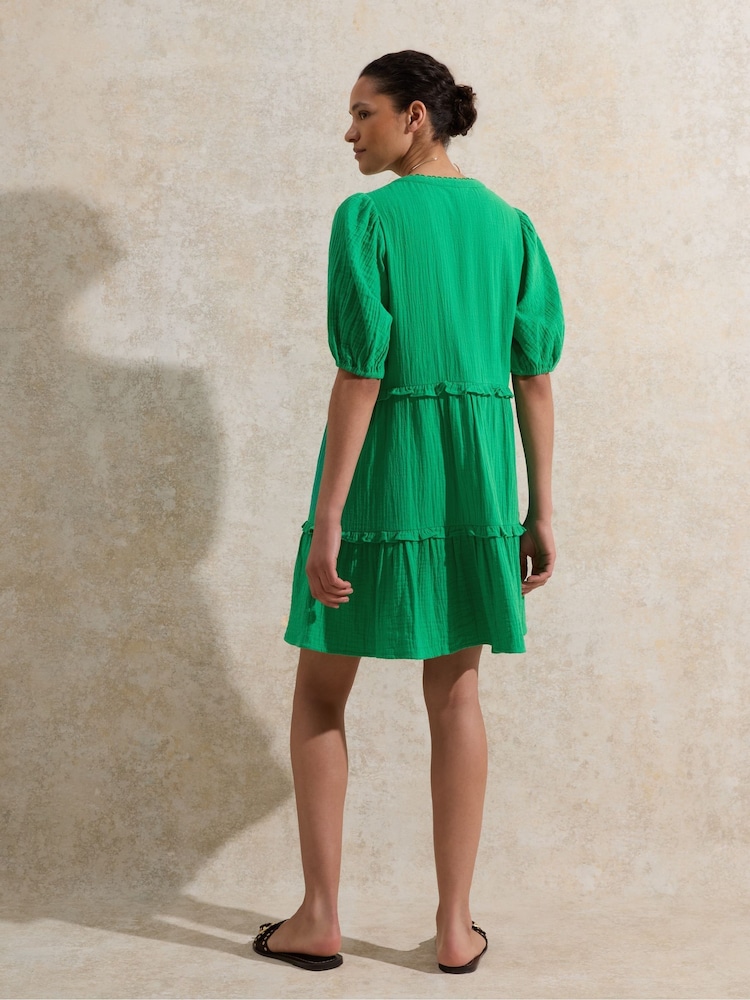 Ro&Zo Green Petite 100% Cotton Short Sleeve Cheesecloth Mini Dress - Image 5 of 5