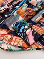 Black Painterly Scenic Print Relaxed Long Sleeve Cotton Lightweight Shirt - Image 6 of 7