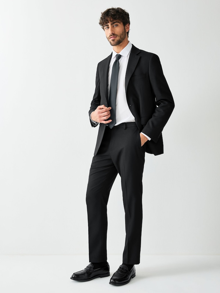 Black Tailored Fit Textured Suit Trousers - Image 2 of 10