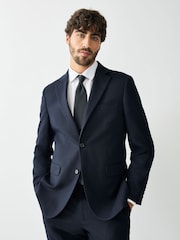 Navy Blue Tailored Fit Textured Suit Jacket - Image 1 of 9