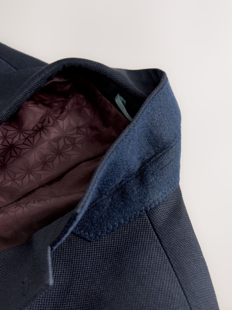 Navy Blue Tailored Fit Textured Suit Jacket - Image 10 of 10