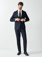 Navy Blue Tailored Fit Textured Suit Jacket - Image 2 of 9