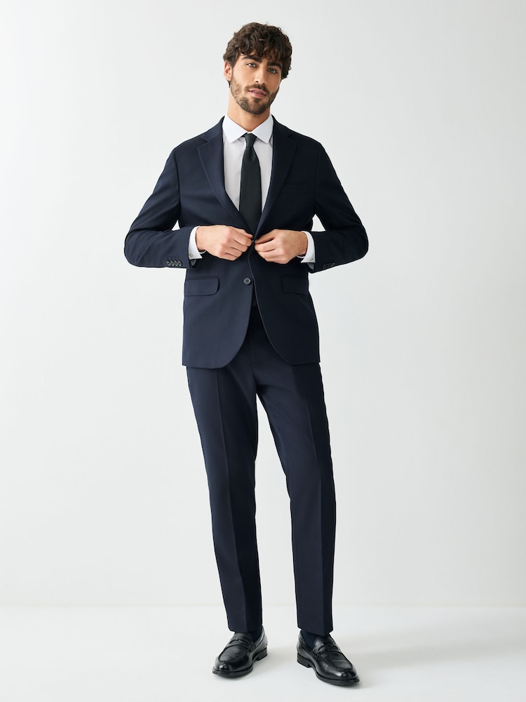 Navy Blue Tailored Fit Textured Suit Jacket - Image 2 of 9 Navy Blue Tailored Fit Textured Suit Jacket - Image 2 of 9