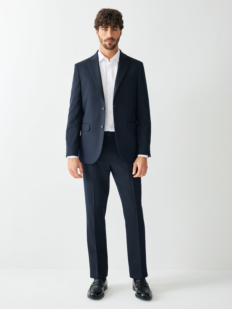 Navy Blue Tailored Fit Textured Suit Trousers - Image 2 of 10