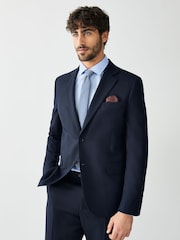 Navy Blue Skinny Fit Textured Suit Jacket - Image 1 of 10