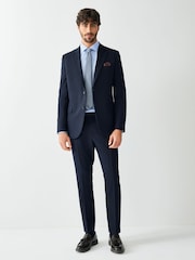 Navy Blue Skinny Fit Textured Suit Jacket - Image 2 of 10