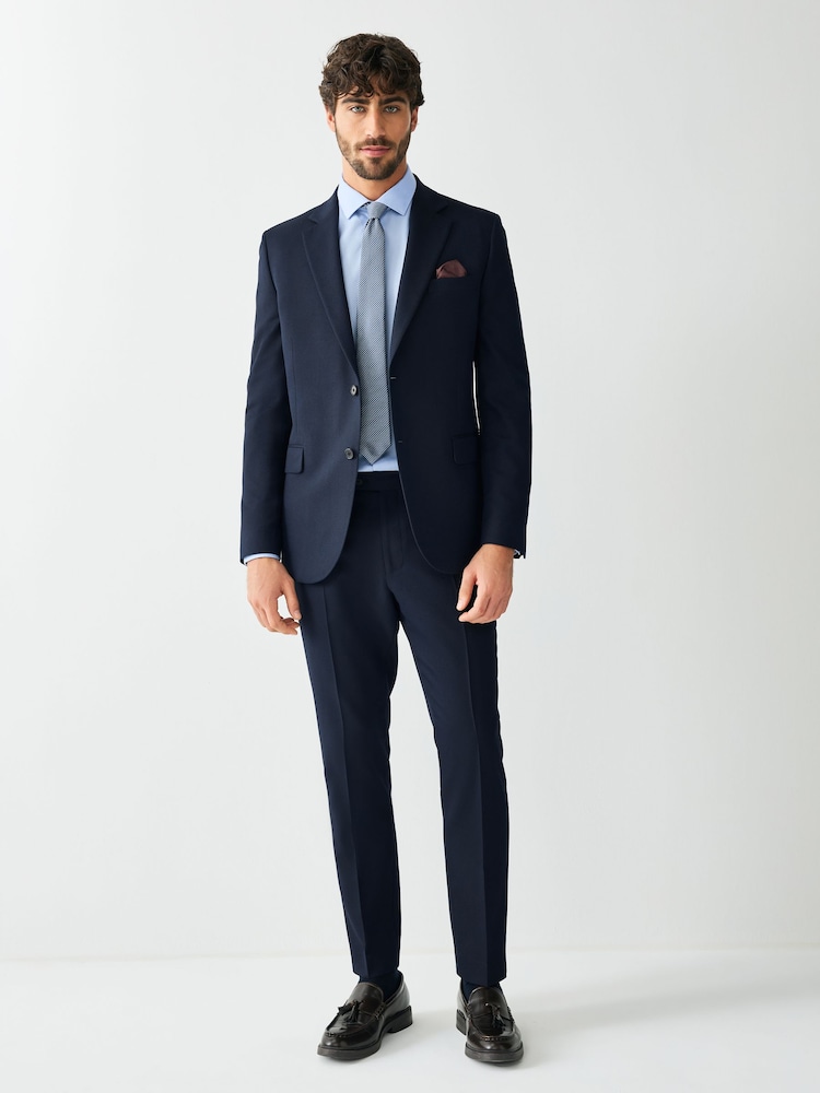 Navy Blue Skinny Fit Textured Suit Jacket - Image 2 of 10 Navy Blue Skinny Fit Textured Suit Jacket - Image 2 of 10