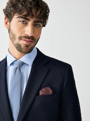 Navy Blue Skinny Fit Textured Suit Jacket - Image 4 of 10