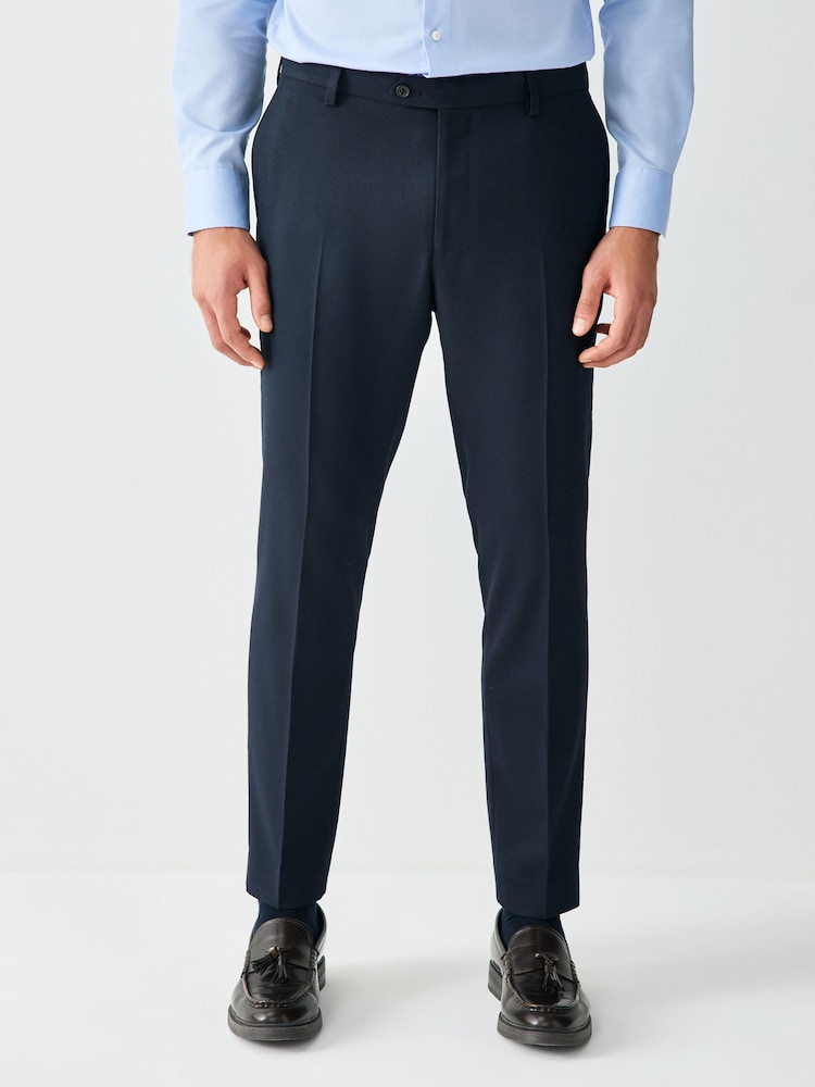 Navy Blue Skinny Fit Textured Suit Trousers - Image 1 of 10