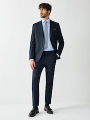 Navy Blue Skinny Fit Textured Suit Trousers - Image 2 of 10