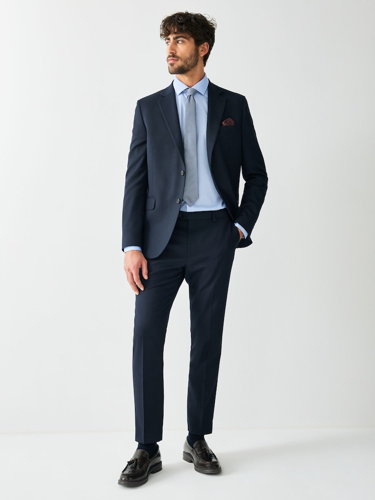 Navy Blue Skinny Fit Textured Suit Trousers - Image 2 of 10