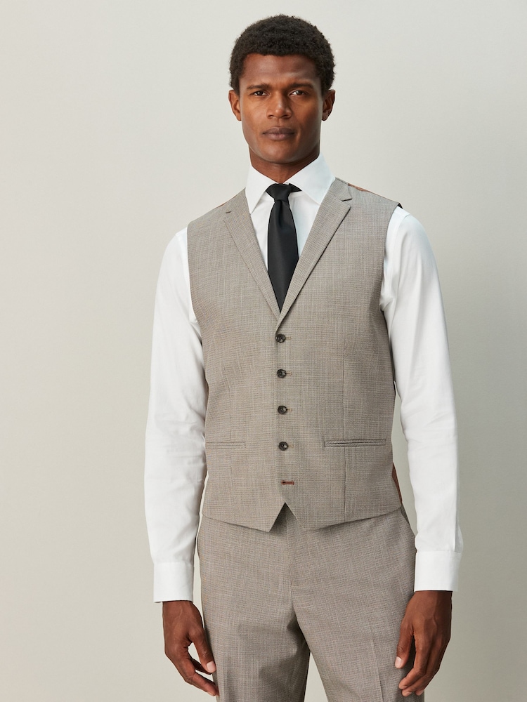 Neutral Contrast Fabric Detail Suit Waistcoat - Image 1 of 9