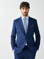 Bright Blue Skinny Fit Textured Suit Jacket - Image 1 of 11
