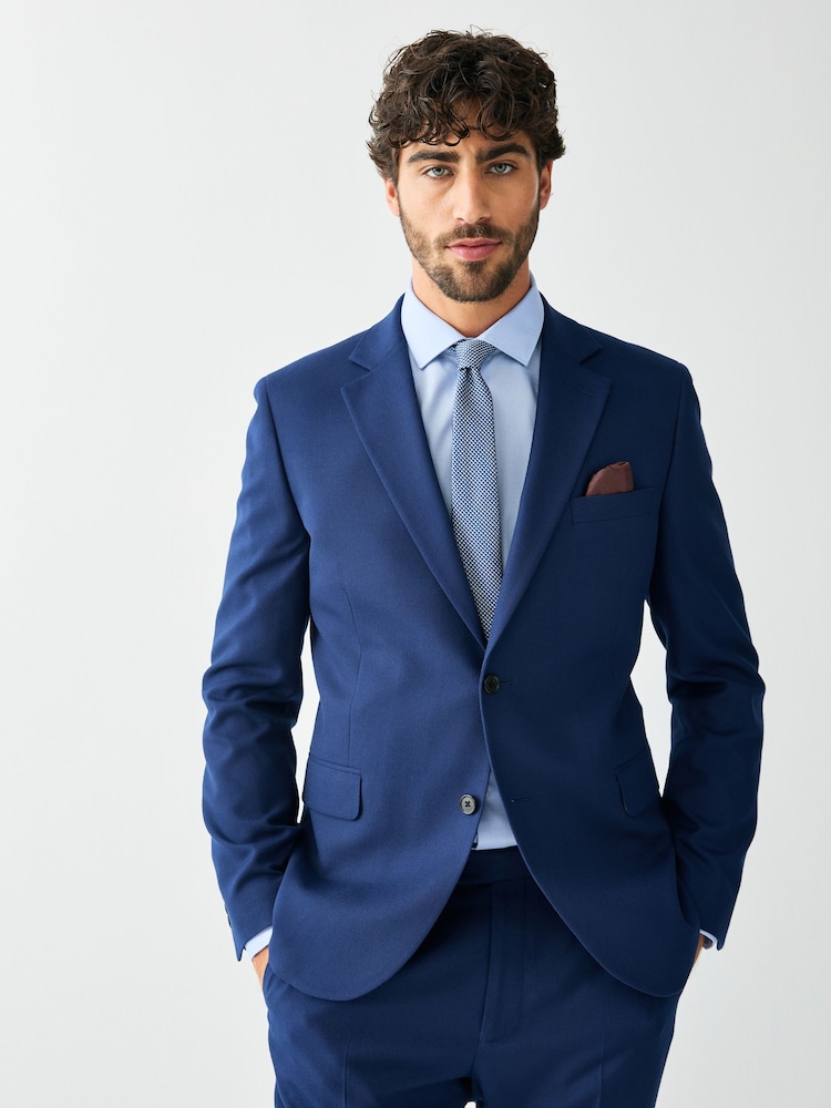 Bright Blue Skinny Fit Textured Suit Jacket - Image 1 of 11