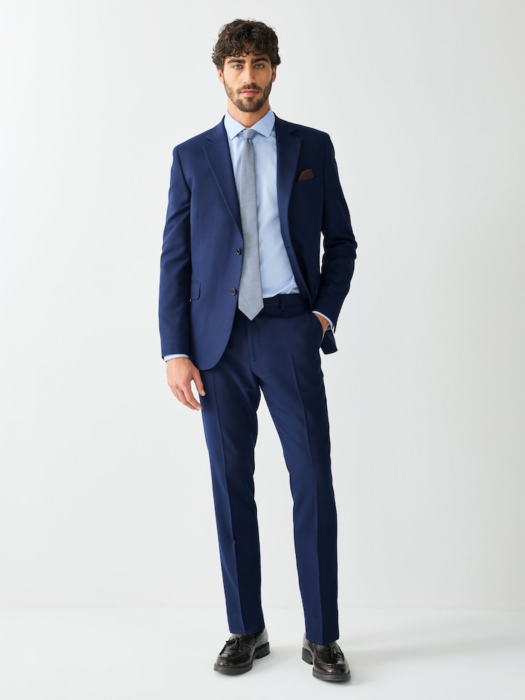 Bright Blue Skinny Fit Textured Suit Trousers - Image 2 of 5