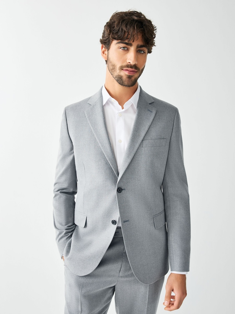 Grey Skinny Fit Textured Suit Jacket - Image 1 of 9