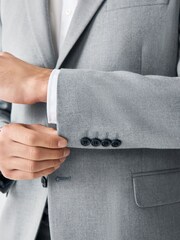 Grey Skinny Fit Textured Suit Jacket - Image 4 of 9